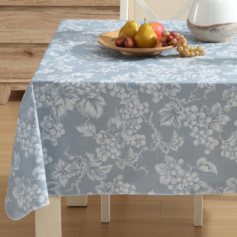 Lintex Home Bargains Plus 60 x 84 Inch Rectangle Vinyl Tablecloth with Flannel Backing, Traditional Grapevine Print, Waterproof Indoor Outdoor Dining Room, Party and Banquet Table Cover, Blue - Image 1